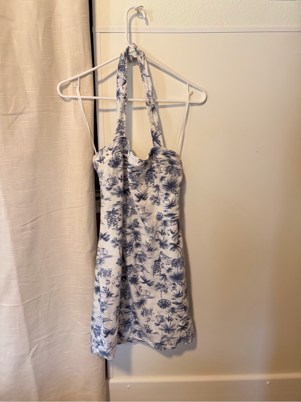 Abercrombie & Fitch White Halter Mini Dress with Navy Floral Print